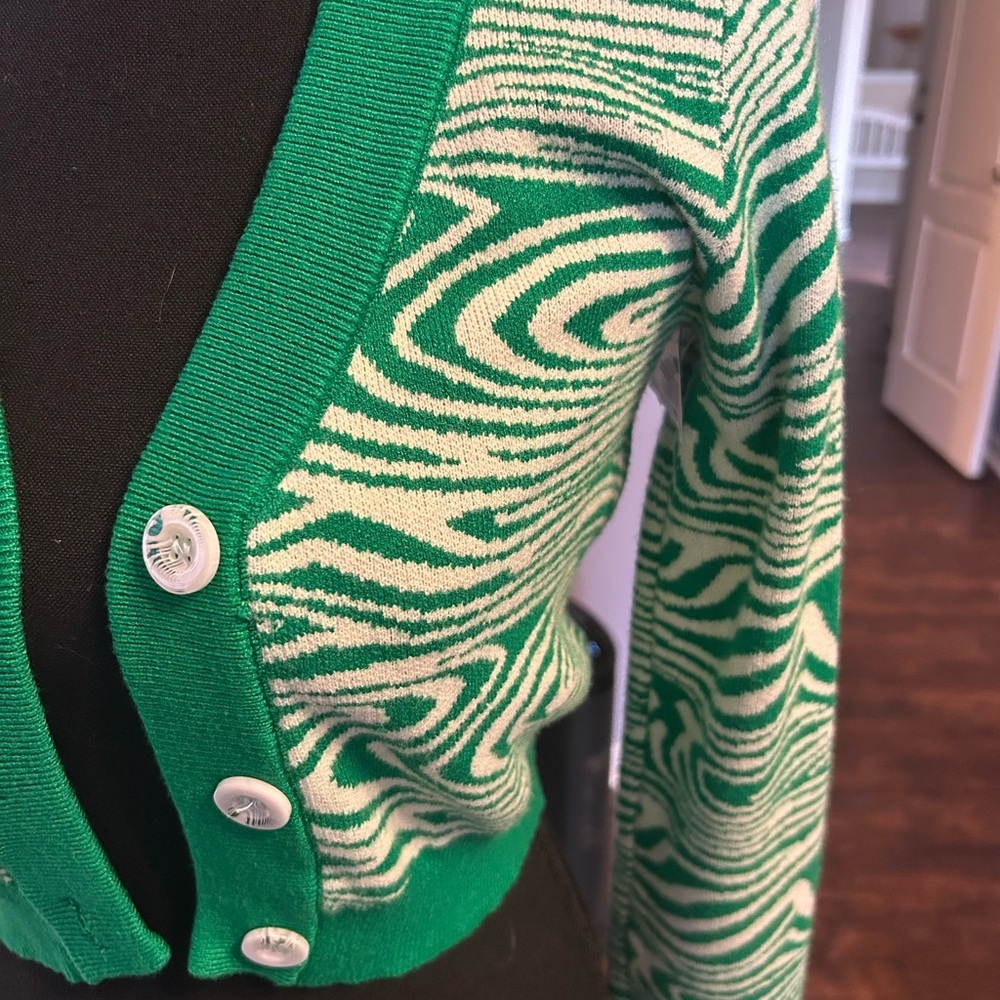 Pretty Garbage Women Green Wave Swirl Patterned Cardigan Sweater Size Small - Picture 4 of 4